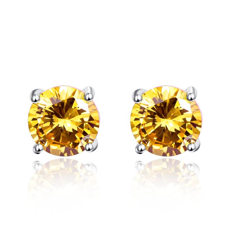 925 Sterling Silver Fine Jewelry New Design Shiny Round Citrine Studs Earrings Fashion Jewelry Womens Accessories Ear Studs Set