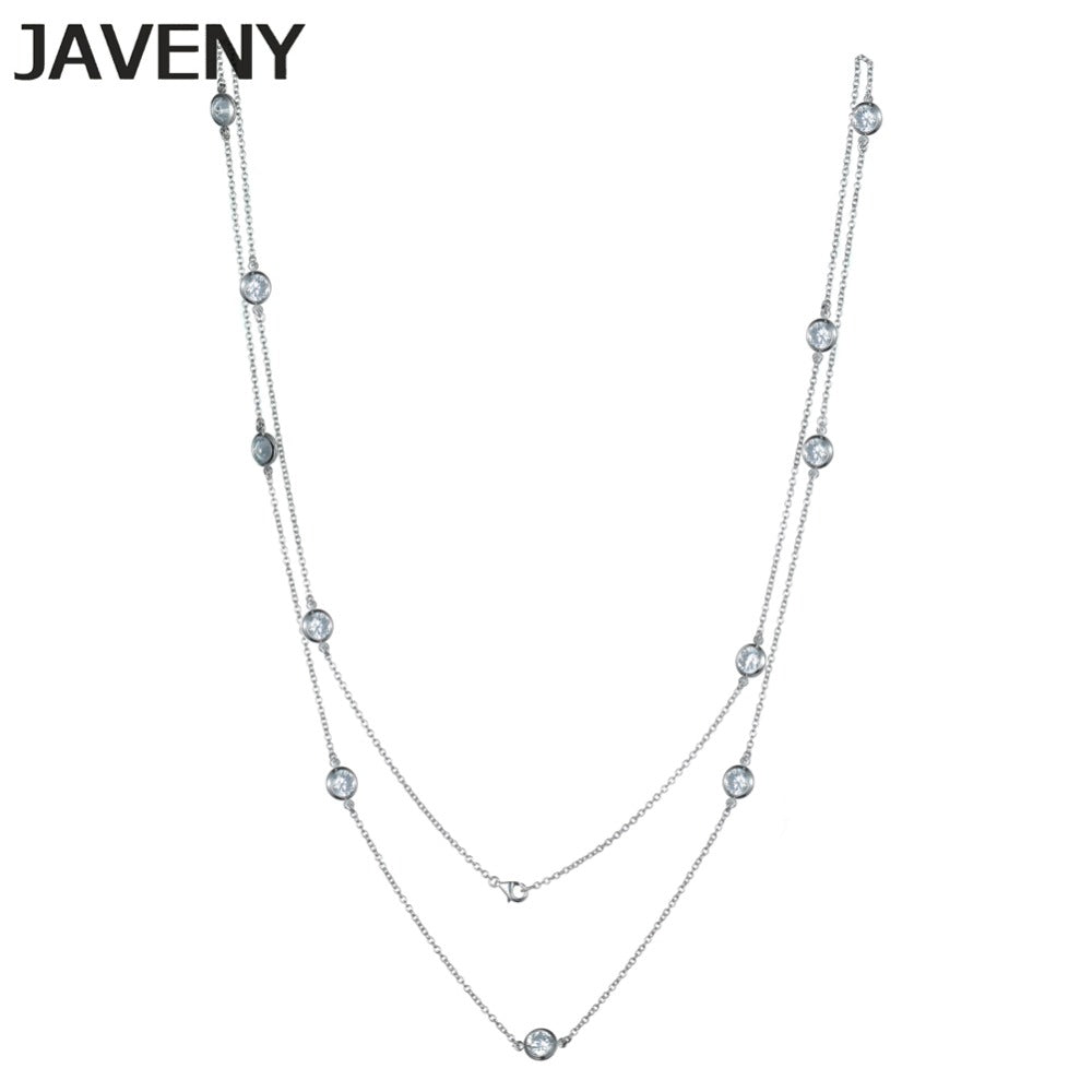 925 Sterling Silver Fine Jewelry Silver 3A Grade CZ Cubic Zirconia Long Chain Station Necklaces for Womens Girls Birthd Gifts