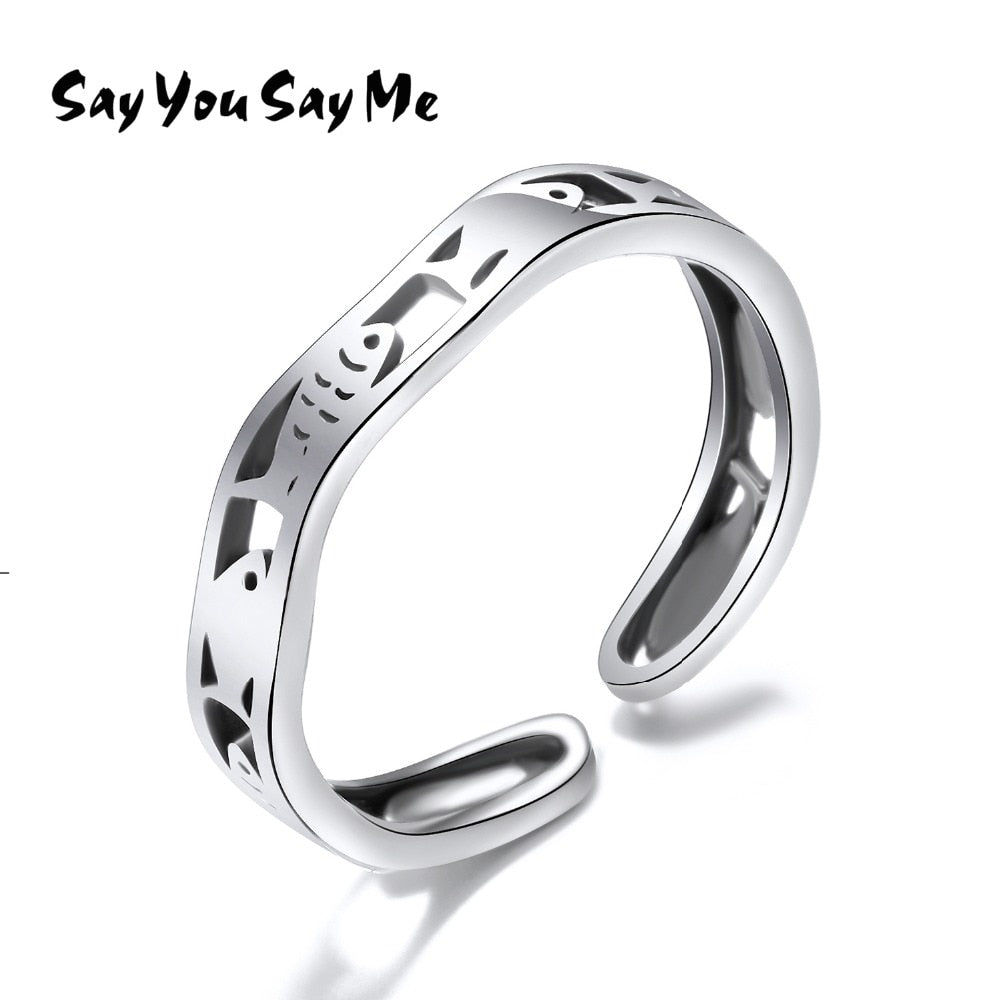 925 Sterling Silver Fish Rings Wholesale Wedding&Engagement Hollow Open Rings Best Gifts 2020 New Arrival