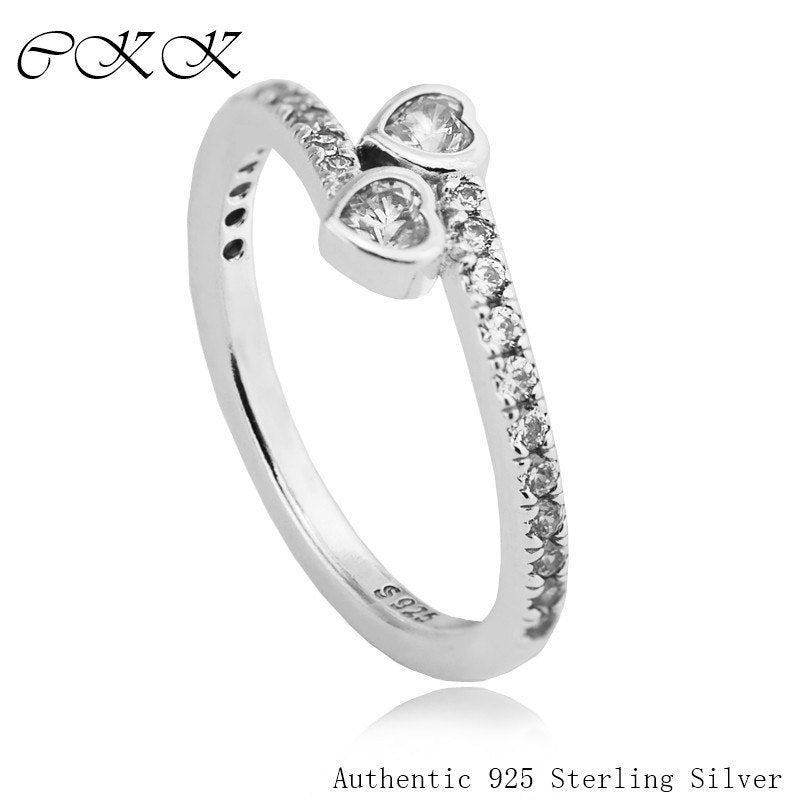 925 Sterling Silver Forever Hearts Ring With Clear CZ for Women DIY Fine Jewelry SR106