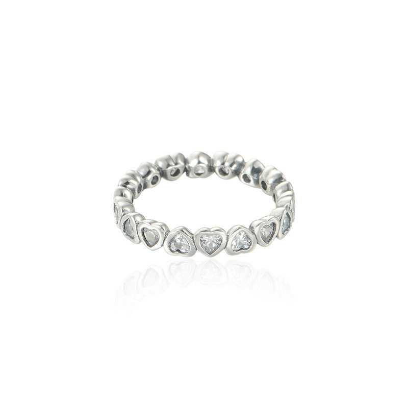 925-Sterling-Silver Forever More Hearts Rings With CZ Stones Rings For Women Man European Brand DIY Jewelry Making Summer Style