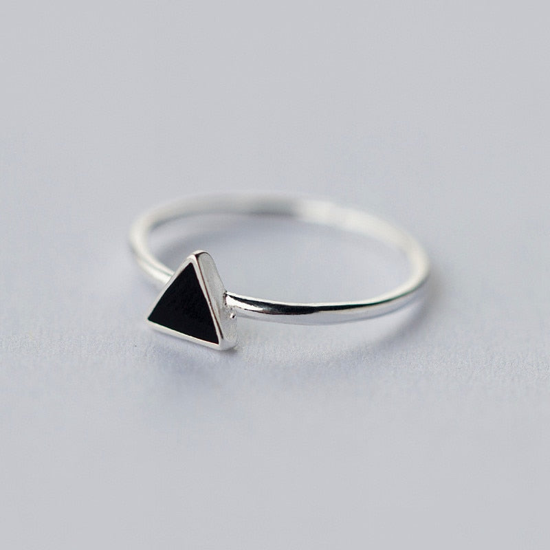 925 Sterling Silver Geometric Black Enamel Triangle OL Adjustable Ring Minimalist Fine Jewelry For Women Party Gift