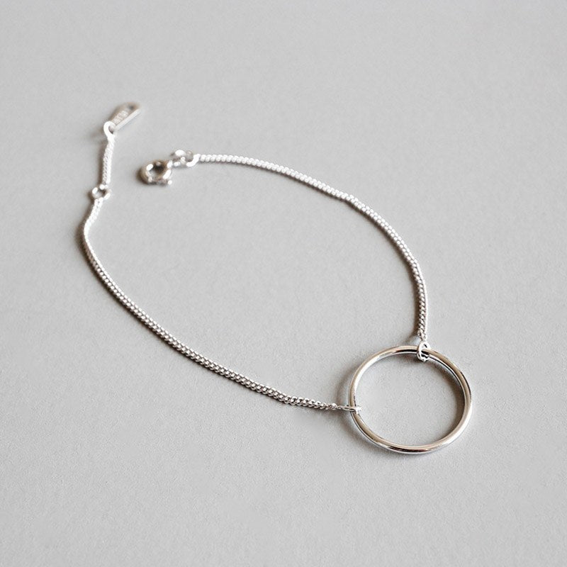 925 Sterling Silver Geometric Circle Bracelet Minimalist Charms Statement Sterling-Silver-Jewelry For Women pulsera