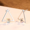 925 Sterling Silver Geometric Earrings for Women Triangle Shape with Square Crystal Simple Design Stud Earrings LAN CAI Jewelry