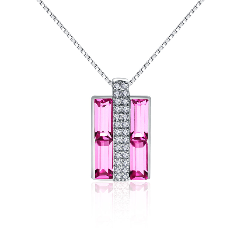 925 Sterling Silver Gift Brand Charm Women Austrian Crystal Square Pendant Necklace Fashion Jewelry Accessories