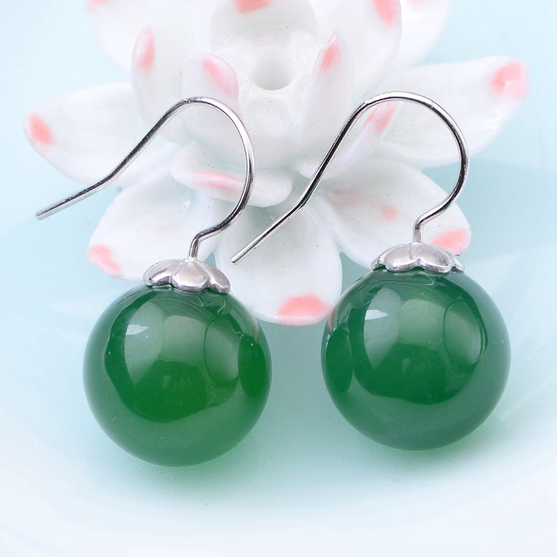 925 Sterling Silver Green & Black Agate Ball Drop Earring Women Pu Silver Gift Brincos Aretes CH011634