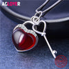 925 Sterling Silver Heart Necklace Woman Charm 18 Inches Silver Box Chain AAA Crystal Key Pendant Necklace Fashion Jewelry