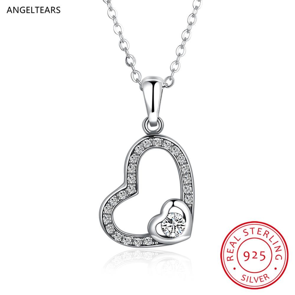 925 Sterling Silver Heart Pendant Necklace with Zircon Woman Fashion Romantic Fine Jewelry Valentine's D gift collares