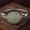 925 Sterling Silver Hetian Jade Bracelets For Women Egraved Lotus Flower Bracelets & Bangles Thai Silver Natural Gemstone