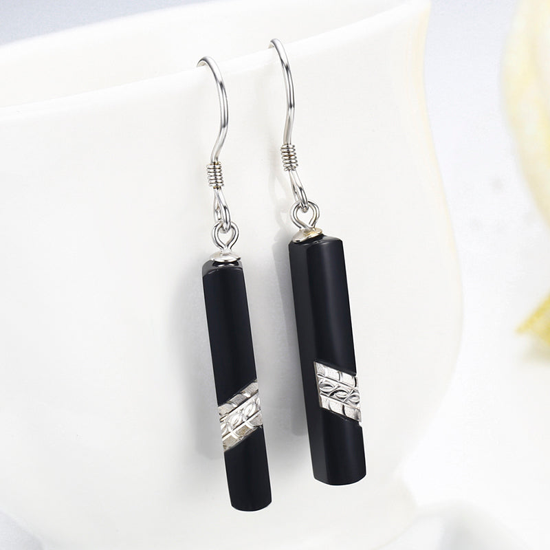925 Sterling Silver Hook With Rectangular column Red or Black Agate Drop Dangle Earrings For Women Ladies Jewelry Gift oorbellen
