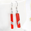 925 Sterling Silver Hook With Rectangular column Red or Black Agate Drop Dangle Earrings For Women Ladies Jewelry Gift oorbellen