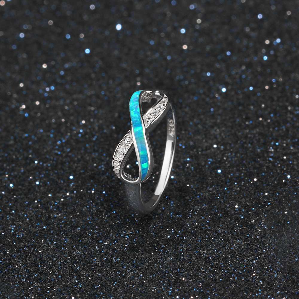 925 Sterling Silver Infinity Ring Blue Fire Opal Rings Stone Zirconia Birthd Gifts for Women Wholesale Statement Anniversary
