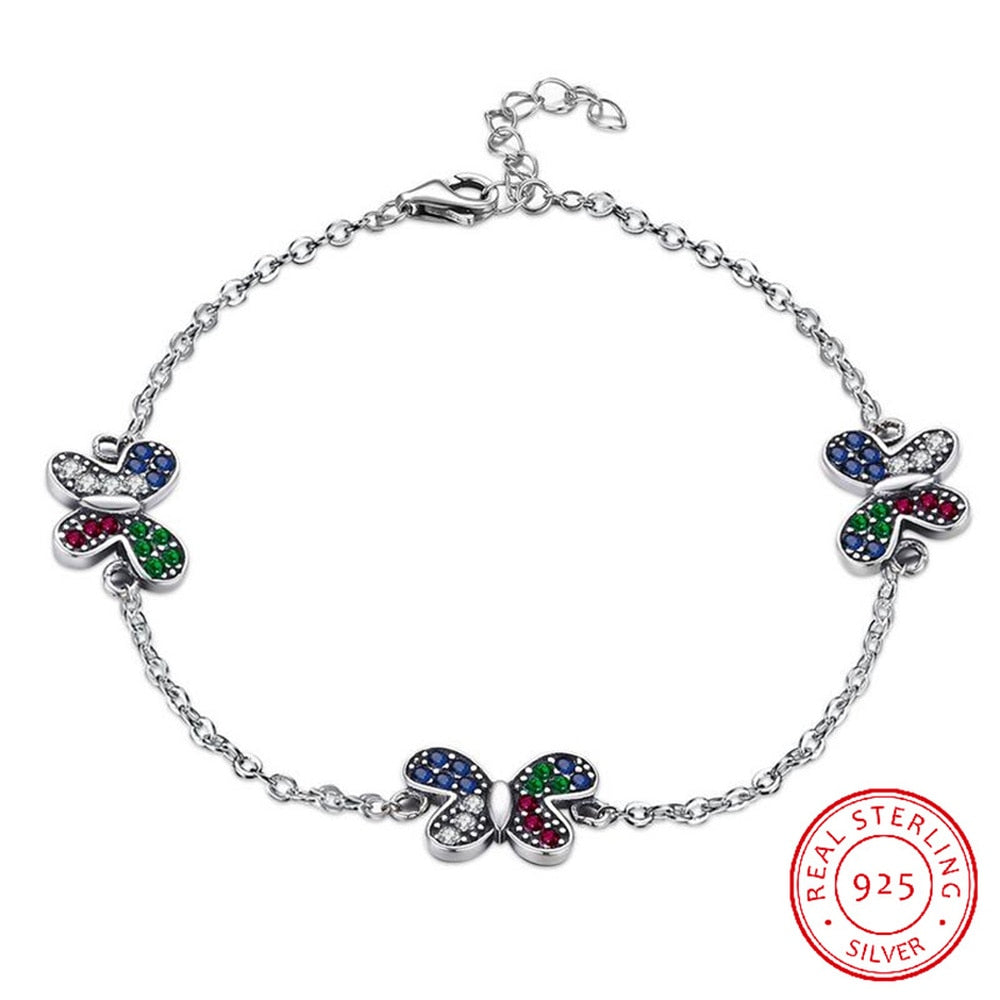 925 Sterling Silver Insect Butterfly Diamond Bracelet for Women Classic Trendy Style hand ornament Fine Jewelry Sweet Halloween