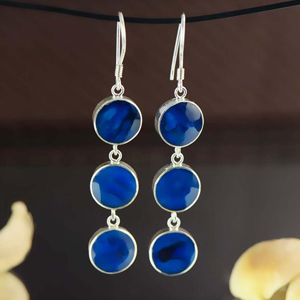 925 Sterling Silver Jewelry Abalone Shell Earrings Long Original Classical Round Shaped Handmade Mosaic Earrings For Women