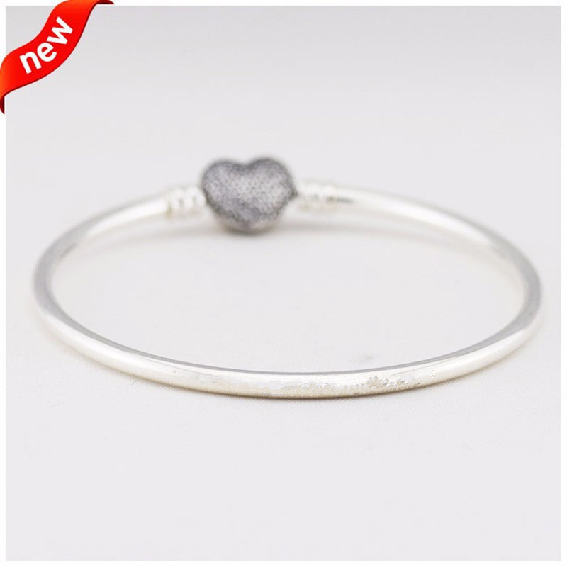 925 Sterling Silver Jewelry Always in My heart Bangle DIY FIne Jewelry Bracelets Bangle Compatible Brand DIY Beads