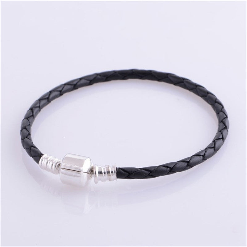 925 Sterling Silver Jewelry Black Leather Charms Bracelets Compatible With European Style Fashion Jewelry Women Charm Bracelet