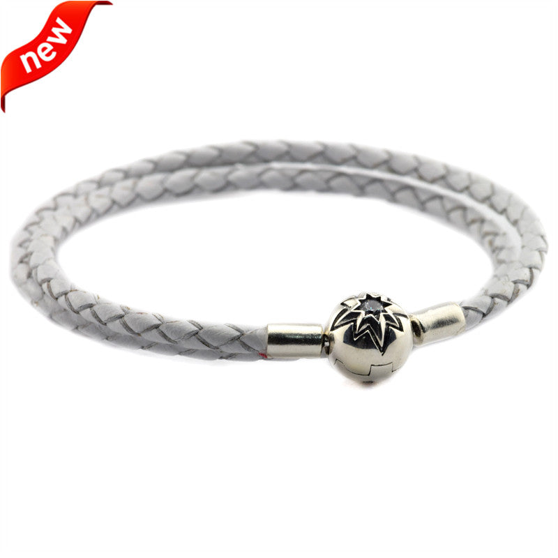 925 Sterling-Silver-Jewelry Bracelets for Women Jewelry Making White Leather Bracelets DIY Fits Charm Beads Silver 925 Jewelry
