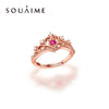 925 Sterling Silver Jewelry Diamond Plated 18K Rose Gold Ring Powder Tourmaline Crown Rings for Women Adjustable Wedding Ring