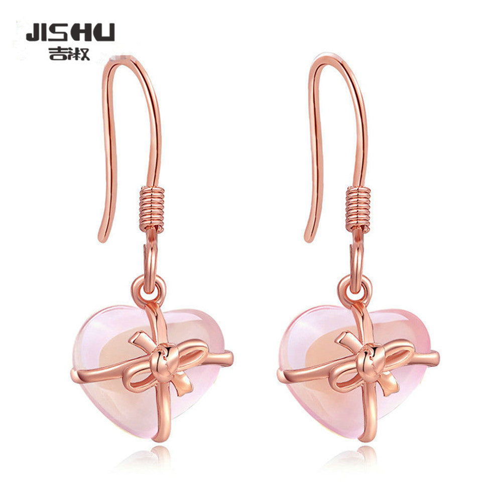 925 Sterling-Silver-Jewelry Long Earring Heart 2.3*1cm 100% Natural Gem Quartz Citrine 14K Gold Plated Drop Earrings For Women