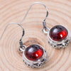 925 Sterling Silver Jewelry Natural Garnet Stone Earrings For Women Vintage Thai Silver Flower Engraved Round Shape With Hooks