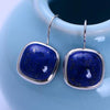 925 Sterling Silver Jewelry Natural Lapis Lazuli Earrings For Women Square Shape Simple Fashion Earring Oorbellen Voor Vrouwen
