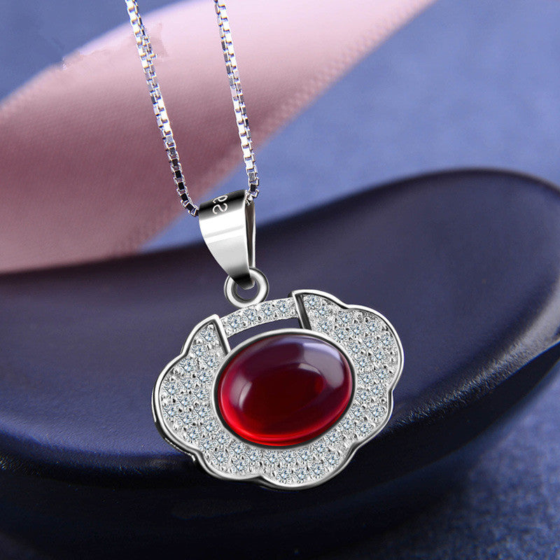 925 Sterling Silver Jewelry Necklace Lucky Small Lock Crystal Pendant Silver Necklace Girl & Woman Jewelry