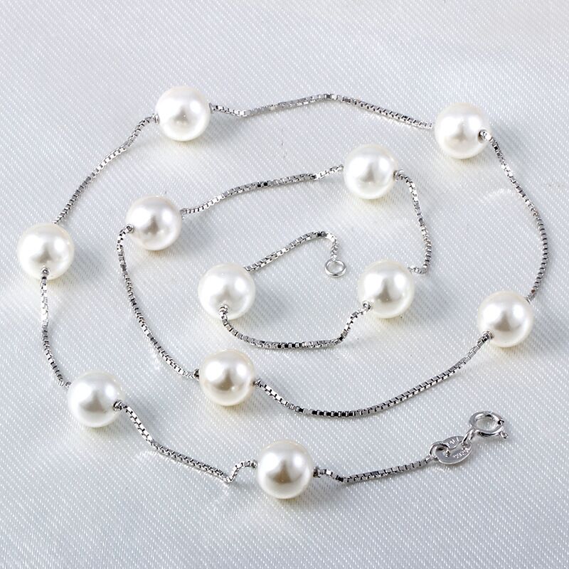 925 Sterling Silver Jewelry Pearl Necklaces Two Tone Retro Necklace Bijoux Femme Gift For Friends