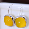 925 Sterling Silver Jewelry Yellow Chalcedony Earrings Natural Stone Square Shaped Simple Earrings For Women Fine Jewelry