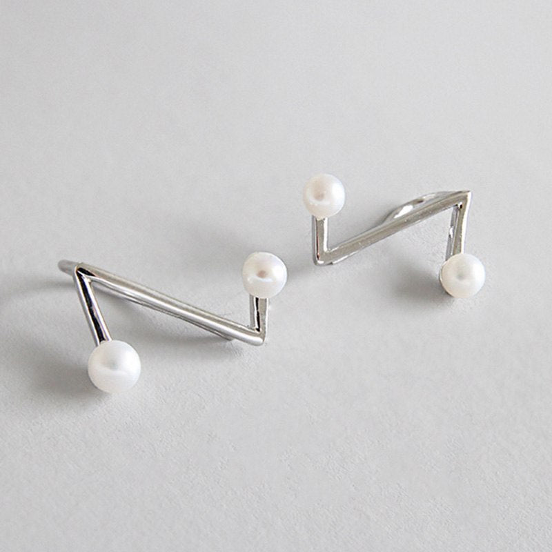 925 Sterling Silver Jewelry Z Shape with Natural Pearls Earrings for Women