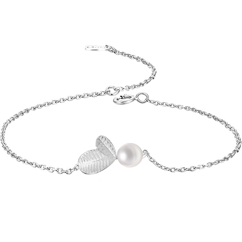 925 Sterling Silver Leaves Natural Pearl Bracelet For Women Engagement Anniversary Birthd Gift For Lady