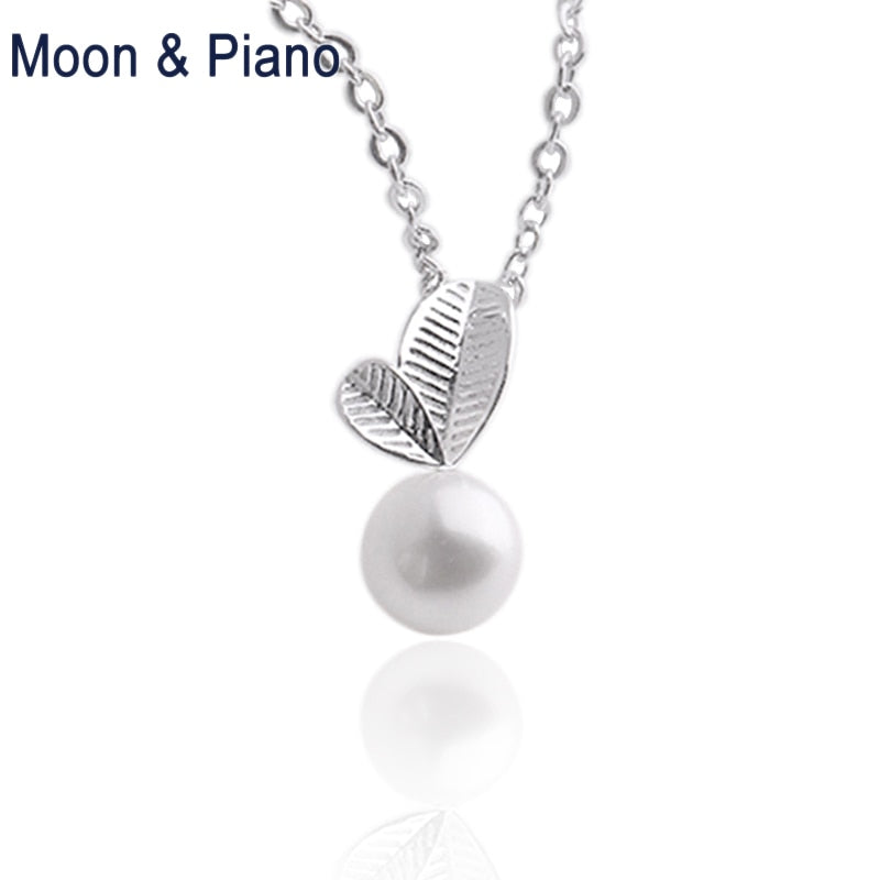 925 Sterling Silver Leaves Pendant Natural Pearl Necklace For Women Engagement Gift Elegant Fine Jewelry For Lady