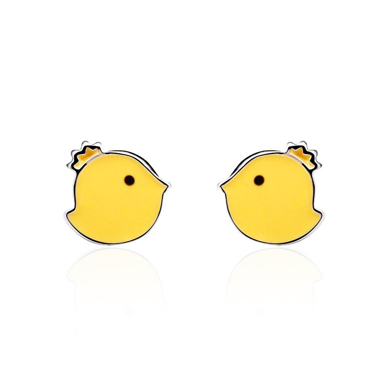 925 Sterling Silver Little Chick Stud Earrings Fine Jewelry Women Funny Cute Animal Casual Style Personality Lady Birthd Gift
