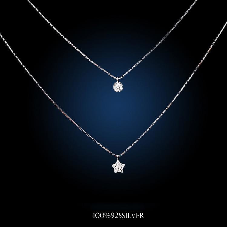 925 Sterling Silver Little Stars Multi-layer Necklaces & Pendants For Women Fashion Cubic Zirconia Jewelry Accessories