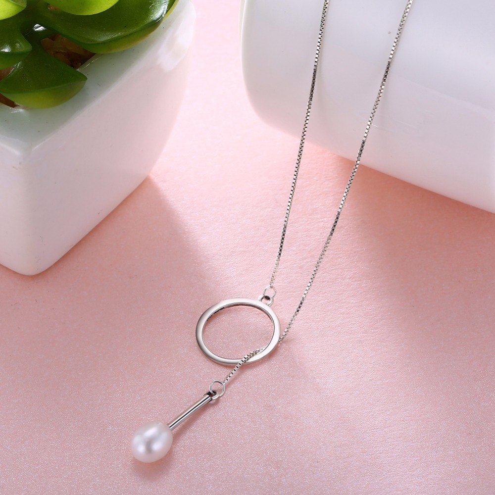 925 Sterling Silver Long Pendant Line Round Necklace Simple and Romantic Style Fine Jewelry New Year Gift for Women