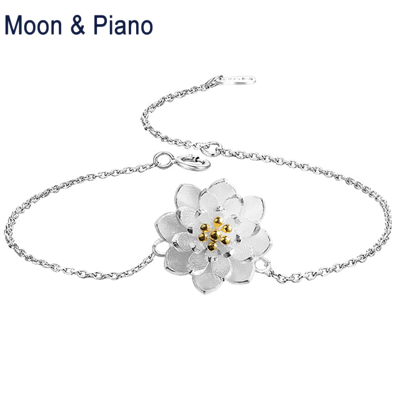 925 Sterling Silver Lotus Sparkling Chain Bracelet For Ladies Wedding Engagement Birthd Gift 2020 New