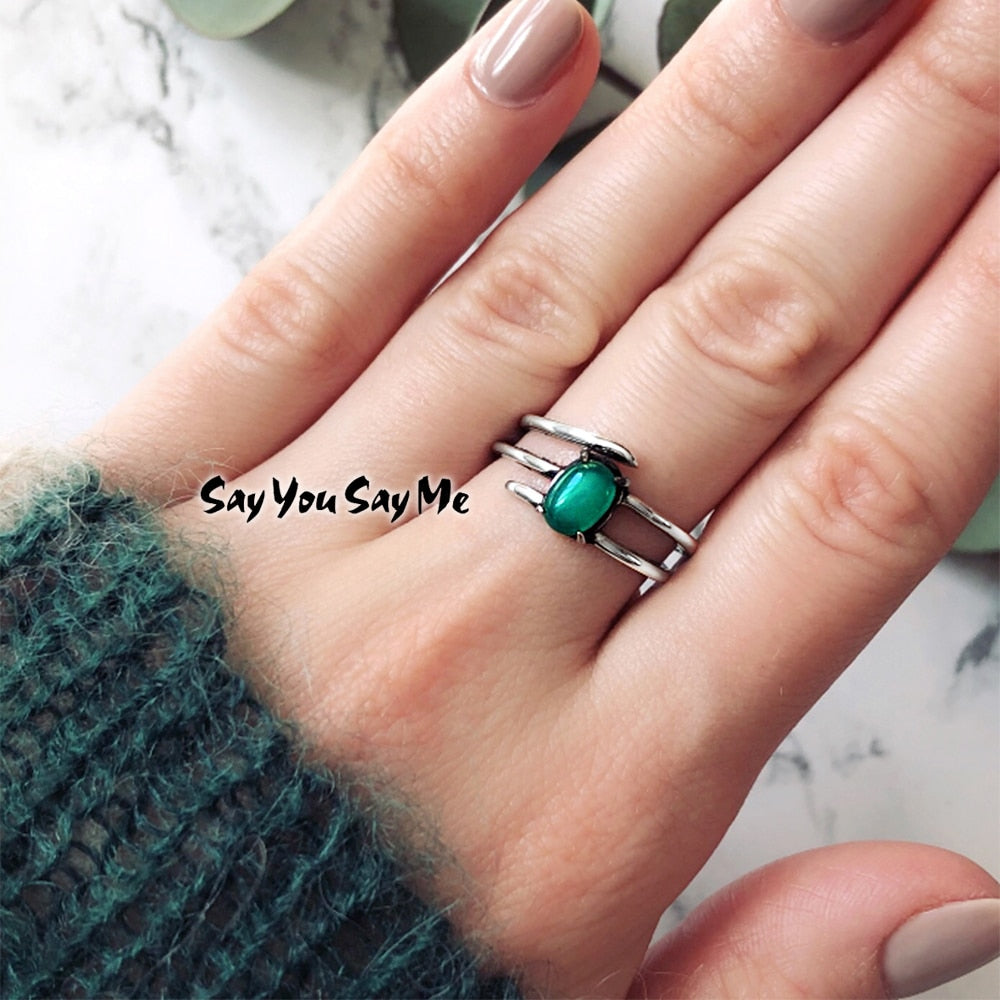 925 Sterling Silver Mal Jade Natural Stone Ring Unisex Multilayer Ring Fashion Party 2020 New Arrival Best Gift