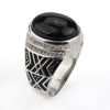 925 Sterling Silver Men Agate Ring Black Stone with Shimmering CZ Men Finger Ring Stripe 2020 Domineering Fashion