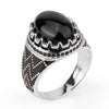 925 Sterling Silver Men Ring Black Agate Stone with Black Zircon Stone Punk Style for Male Ring Fine Jewelry