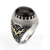 925 Sterling Silver Men Ring Dark Brown Agate Stone with Clear CZ Double Kill Finger Ring for Men Street Fashion Jewelry