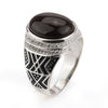 925 Sterling Silver Men Ring Dark Brown Agate Stone with Clear CZ Men Punk Finger Ring Fine Jewelry