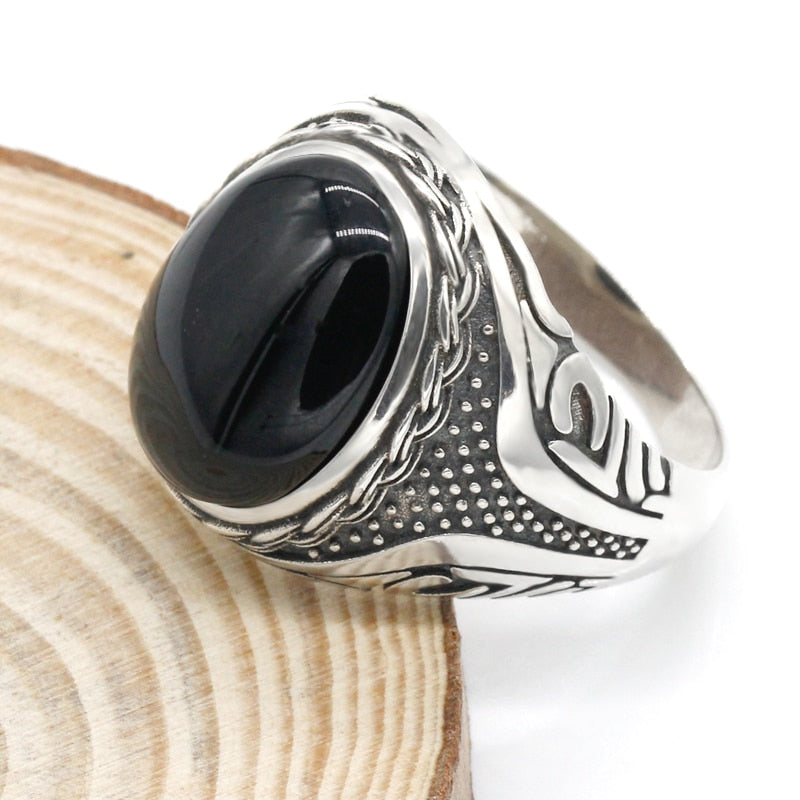 925 Sterling Silver Men's Ring Black Onyx Stone with Clear CZ Men's Agate Stone Punk Ring High Turkey Jewelry Women Male Gift