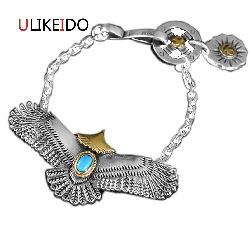 925 Sterling Silver Mens Bracelets Goros Fashion Eagle Punk Hand Chain For Men And Women Jewelry Charm Bracelets 033