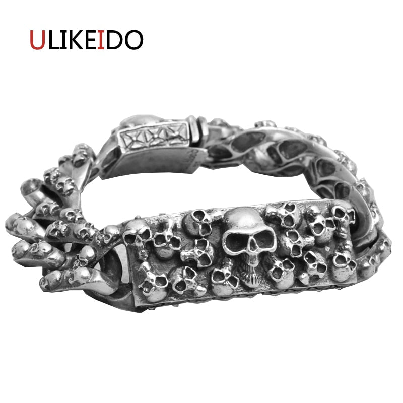 925 Sterling Silver Mens Skull Bracelets Domineering Punk Hand Chain For Men Or Women Jewelry Charm Skeleton Bracelet
