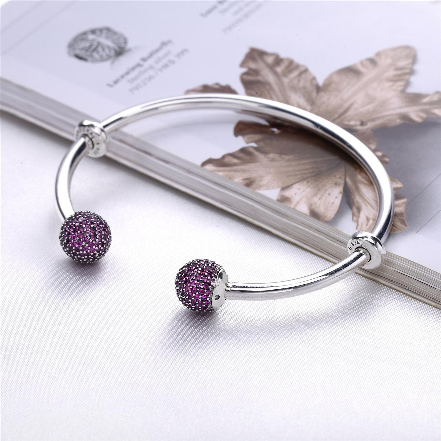 925 Sterling Silver Moments Open Bangle Pave Caps With Cubic Zirconia Pandora Bracelet Fit Women Bead Charm Jewelry