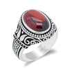 925 Sterling Silver Natural Garnet Ring for Men with Red Stone Finger Ring Vintage Carved Design Jewelry for Male Women Gift