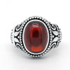 925 Sterling Silver Natural Garnet Ring for Men with Red Stone Finger Ring Vintage Carved Design Jewelry for Male Women Gift