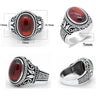 925 Sterling Silver Natural Garnet Ring for Men with Red Stone Finger Ring Vintage Carved Design Jewelry for Male Women Gift