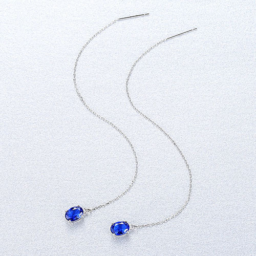 925 Sterling Silver Natural Stone Earrings Geometric Blue Sapphire/Morganite Drop Earrings for Women LAN CAI Fine Jewelry Gift