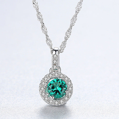 925 Sterling Silver Natural Stone Pendant Necklace LAN CAI Blue/Green/Red Gemstone Jewelry Inl Tiny Zircon Necklace for Women