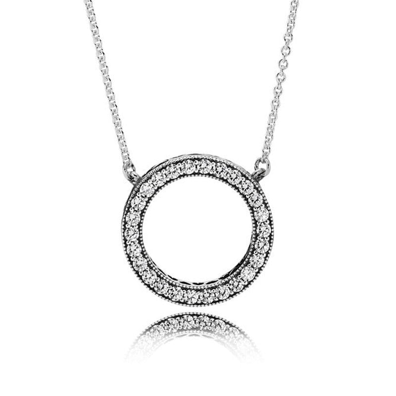 925 Sterling Silver Necklace Accented Circular Hearts Of Collier Pendant Necklace For Women Wedding Gift Fine Pandora Jewelry